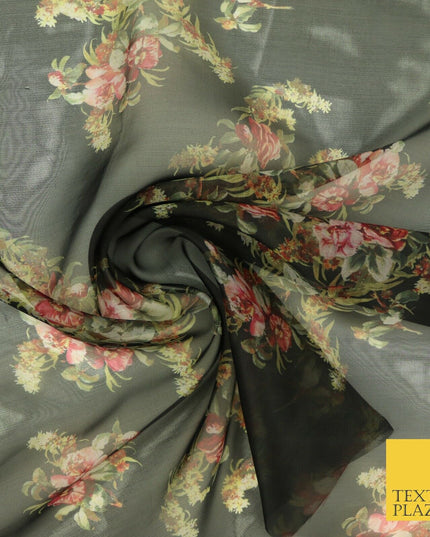 Italian Design Premium Floral Digital Printed Sheer Organza 100%Polyester Fabric