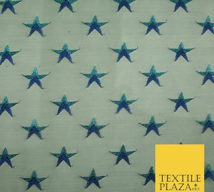 Gold Blue White Metallic 3cm Embroidered Star Mesh Net Fabric Sparkle DressCraft