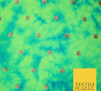 Genuine Tie Dye Two Colour Hand Print Faux Indian Silk Sequin Embroidery Fabric
