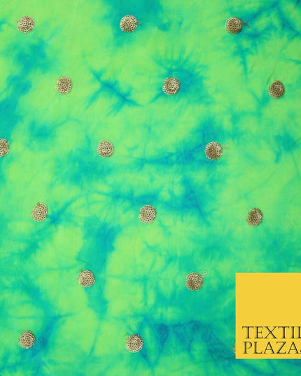 Genuine Tie Dye Two Colour Hand Print Faux Indian Silk Sequin Embroidery Fabric