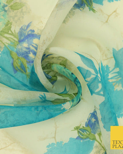 Italian Design Premium Floral Digital Printed Sheer Organza 100%Polyester Fabric