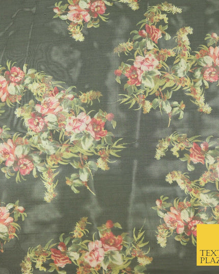 Italian Design Premium Floral Digital Printed Sheer Organza 100%Polyester Fabric