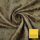 TAUPE BROWN Creased Metallic Rose Flowers Textured Brocade Jacquard Dress Fabric