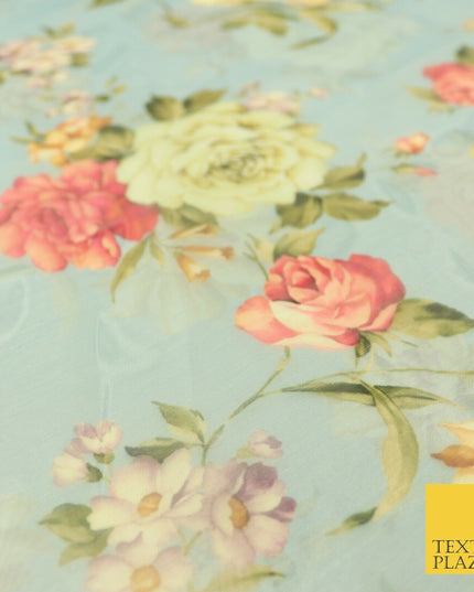 Italian Design Premium Floral Digital Printed Sheer Organza 100%Polyester Fabric