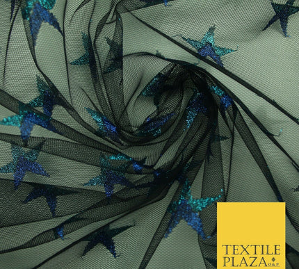 Gold Blue White Metallic 3cm Embroidered Star Mesh Net Fabric Sparkle DressCraft