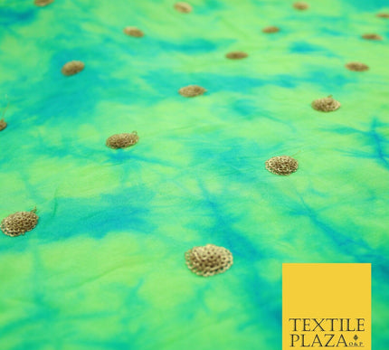 Genuine Tie Dye Two Colour Hand Print Faux Indian Silk Sequin Embroidery Fabric