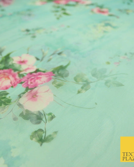 Italian Design Premium Floral Digital Printed Sheer Organza 100%Polyester Fabric