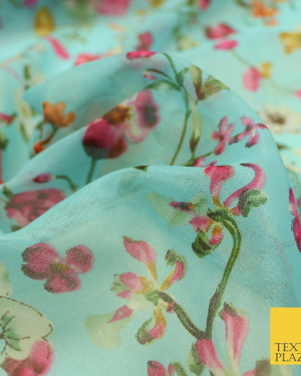 Italian Design Premium Floral Digital Printed Sheer Organza 100%Polyester Fabric