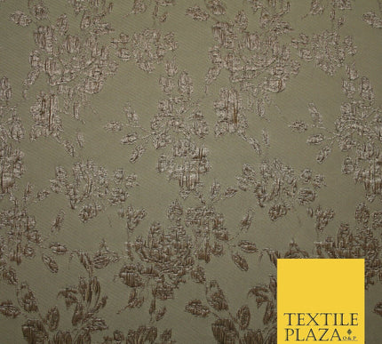 TAUPE BROWN Creased Metallic Rose Flowers Textured Brocade Jacquard Dress Fabric