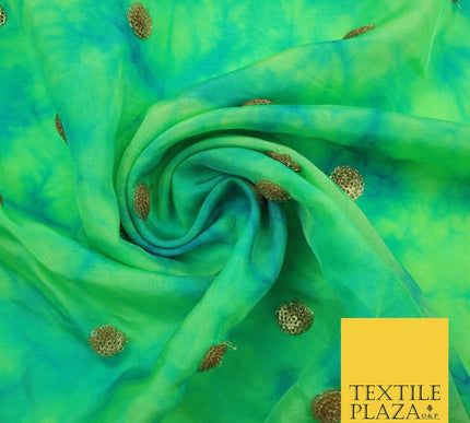Genuine Tie Dye Two Colour Hand Print Faux Indian Silk Sequin Embroidery Fabric
