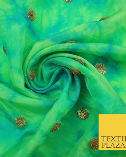 Genuine Tie Dye Two Colour Hand Print Faux Indian Silk Sequin Embroidery Fabric