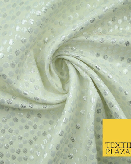 Metallic Gold Silver Spotted Circles Textured Brocade Jacquard Dress Fabric