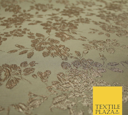TAUPE BROWN Creased Metallic Rose Flowers Textured Brocade Jacquard Dress Fabric