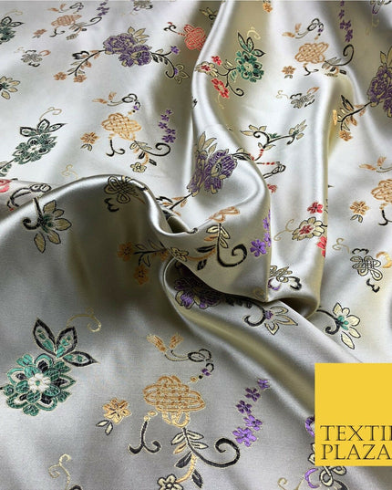 Light Gold Floral Motif Satin Chinese BROCADE Fabric Dress Fancy Oriental AC253