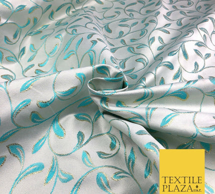 Luxury TURQUOISE Swirl Leaf Jacquard Fabric Fancy Waistcoats Jackets 56" AC799