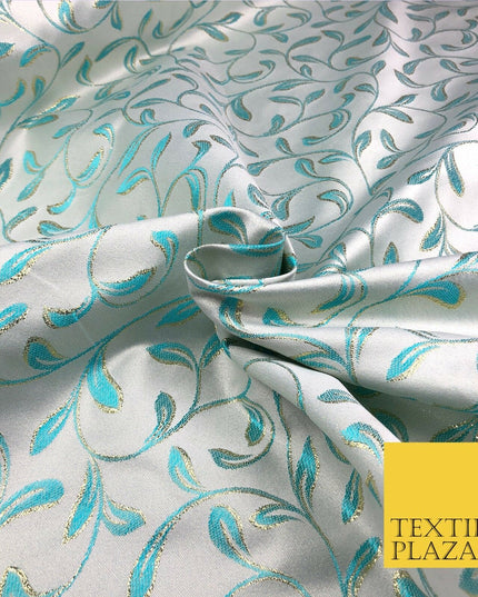Luxury TURQUOISE Swirl Leaf Jacquard Fabric Fancy Waistcoats Jackets 56" AC799