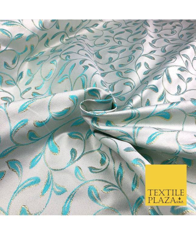 Luxury TURQUOISE Swirl Leaf Jacquard Fabric Fancy Waistcoats Jackets 56" AC799