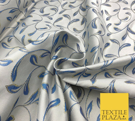 Luxury POWDER BLUE Swirl Leaf Jacquard Fabric Fancy Waistcoats Jackets 56" AC801