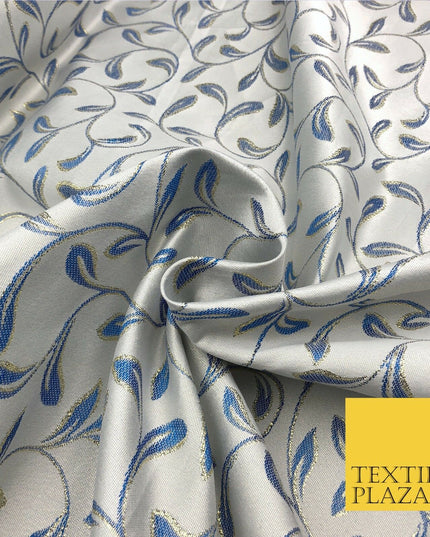 Luxury POWDER BLUE Swirl Leaf Jacquard Fabric Fancy Waistcoats Jackets 56" AC801