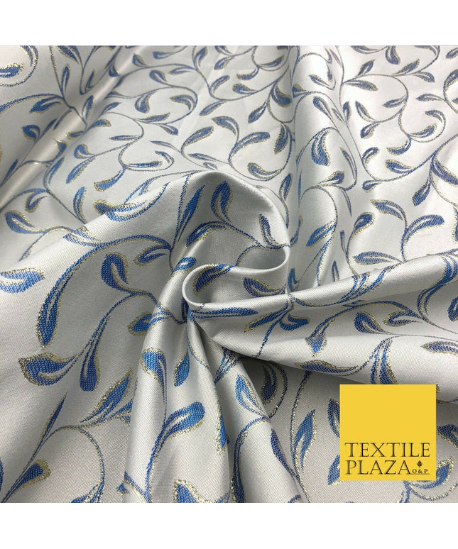 Luxury POWDER BLUE Swirl Leaf Jacquard Fabric Fancy Waistcoats Jackets 56" AC801