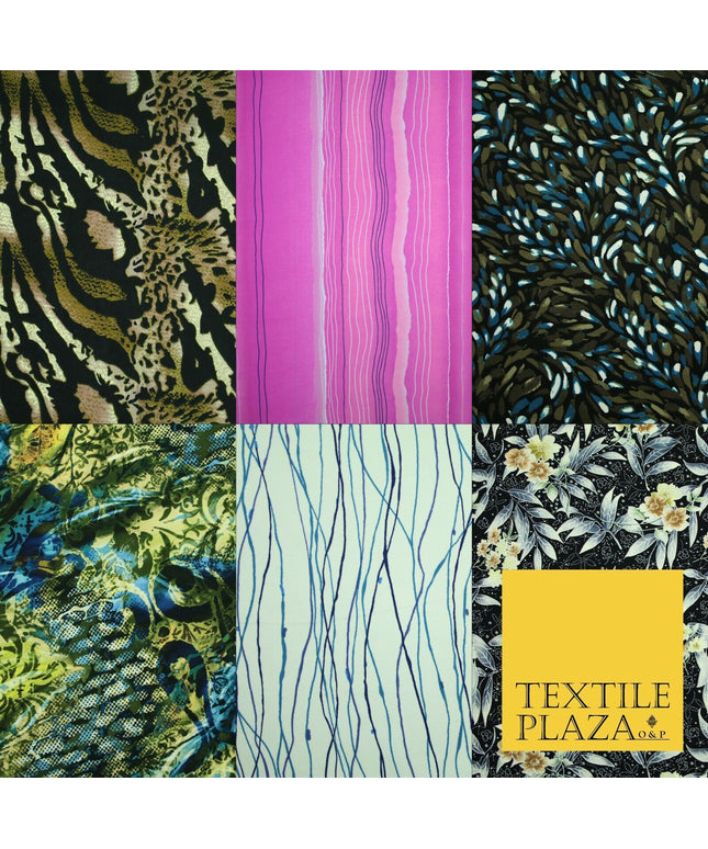 Mix Floral Animal Abstract Printed Fine Crepe Polyester Summer Dress Fabric 58"