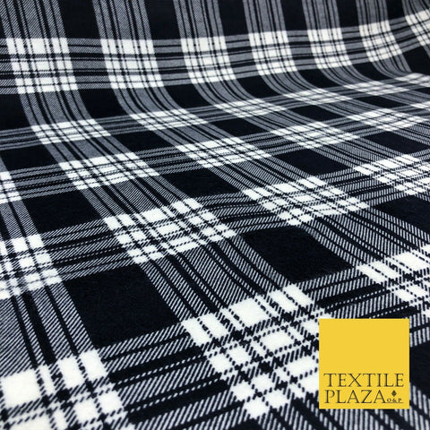 Ink Navy White Tartan Check Plaid Winceyette Soft Brushed Cotton PrintFabric1287