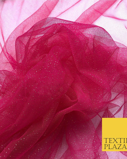 Premium CERISE PINK GLITTER MESH NET Tutu Sparkle Fairy Sheer Craft Dress QF765