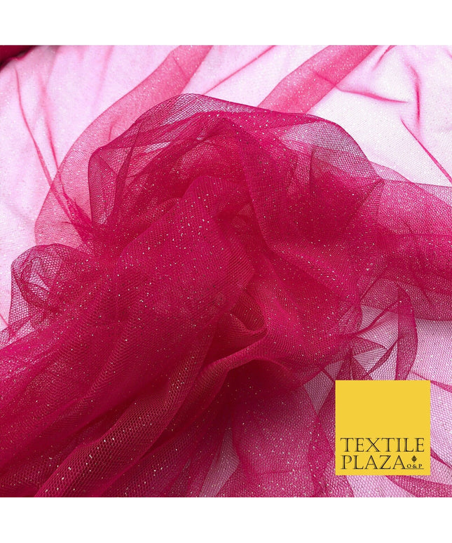 Premium CERISE PINK GLITTER MESH NET Tutu Sparkle Fairy Sheer Craft Dress QF765