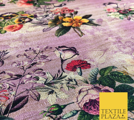 LILAC Garden Mix Floral Digital Print Faux Raw Silk Fabric Dress Craft 1468
