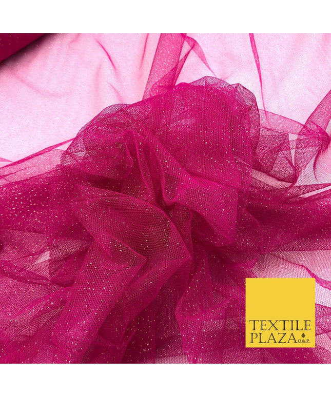 Premium HOT PINK GLITTER MESH NET Tutu Sparkle Fairy Sheer Craft Dress QF761