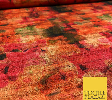 ORANGE Floral Blur Shades Digital Print Faux Raw Silk Fabric Dress Craft 1472