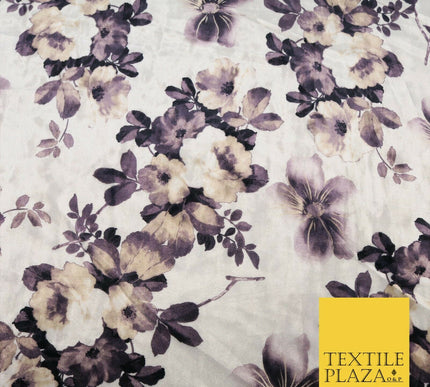 White Floral Blossom Printed Soft Velvet Dress Fabric Stretch Craft 1690