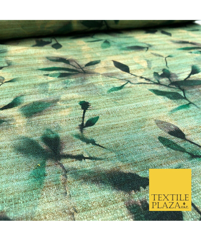 GREEN Shaded Floral Leaves Digital Print Faux Raw Silk Fabric Dress Craft 1466