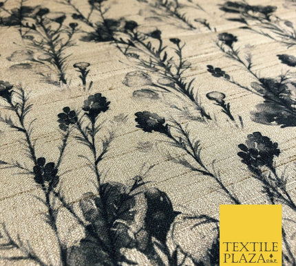 STONE BLACK Watercolour Floral Digital Print Faux Raw Silk Fabric DressCraft1464
