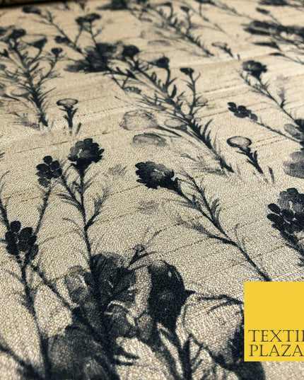STONE BLACK Watercolour Floral Digital Print Faux Raw Silk Fabric DressCraft1464