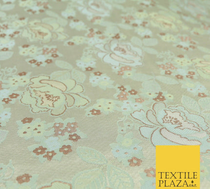 Light Mint Premium Floral Carnation Satin Brocade Jacquard Dress Fabric 1698