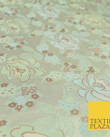 Light Mint Premium Floral Carnation Satin Brocade Jacquard Dress Fabric 1698