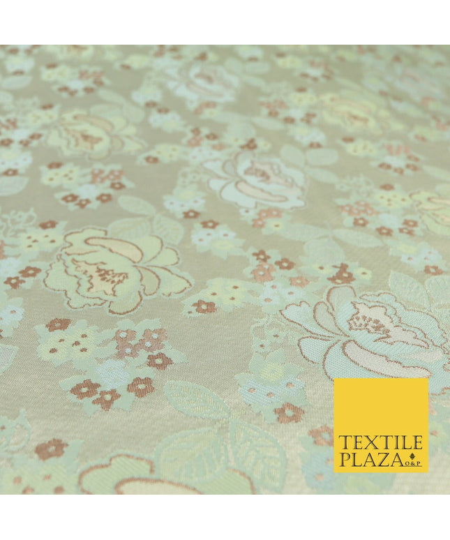 Light Mint Premium Floral Carnation Satin Brocade Jacquard Dress Fabric 1698
