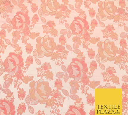 Blush Peach Premium Floral Carnation Satin Brocade Jacquard Dress Fabric 1699