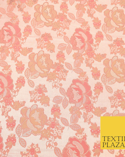 Blush Peach Premium Floral Carnation Satin Brocade Jacquard Dress Fabric 1699
