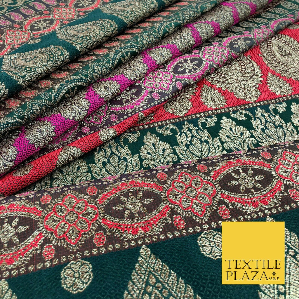 Luxury Multicolour Striped Indian Ornamental Brocade Fancy Banarsi Fabric 1340