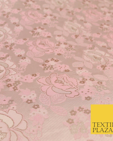 Baby Pink Premium Floral Carnation Satin Brocade Jacquard Dress Fabric 1697