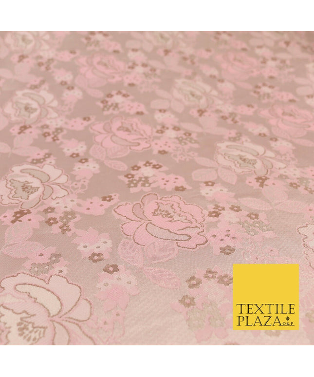 Baby Pink Premium Floral Carnation Satin Brocade Jacquard Dress Fabric 1697