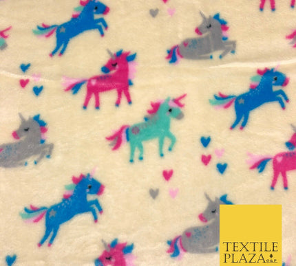 CREAM Unicorns SUPER SOFT Printed Cuddle Fleece Fabric Baby Blankets Craft R1053