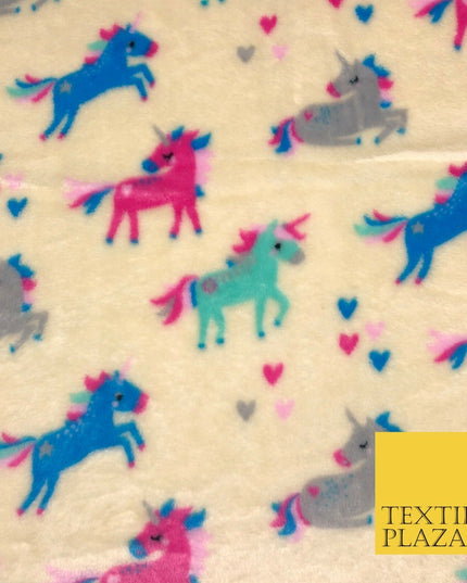 CREAM Unicorns SUPER SOFT Printed Cuddle Fleece Fabric Baby Blankets Craft R1053