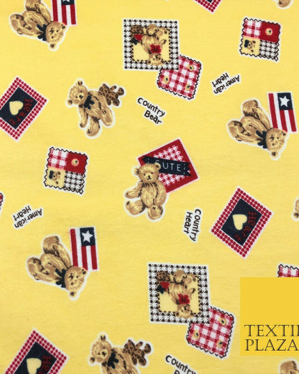 Lemon American Country Bear Patch Soft Brushed Cotton Print Fabric Kids 1378