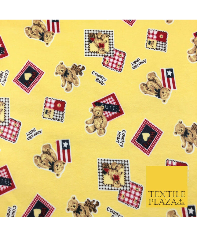 Lemon American Country Bear Patch Soft Brushed Cotton Print Fabric Kids 1378