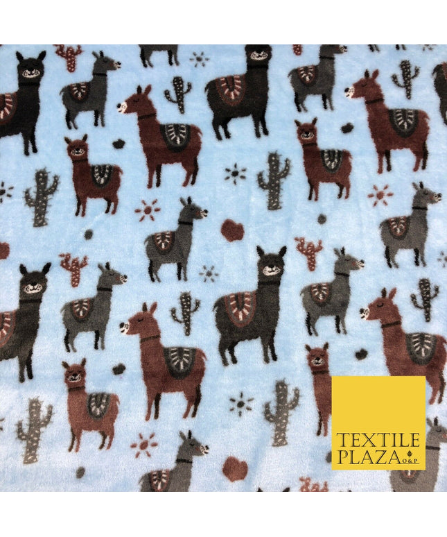 BLUE Llama SUPER SOFT Printed Cuddle Fleece Fabric Baby Blankets Craft R1051
