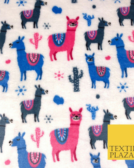 WHITE Llama SUPER SOFT Printed Cuddle Fleece Fabric Baby Blankets Craft R1052