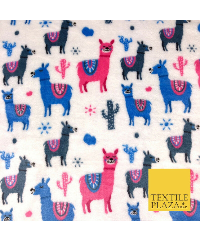 WHITE Llama SUPER SOFT Printed Cuddle Fleece Fabric Baby Blankets Craft R1052